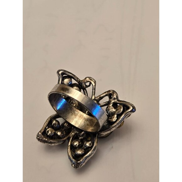 Vintage Butterfly Ring With Pink & Purple Rhinestones On Silver-Tone Band - Picture 9 of 10